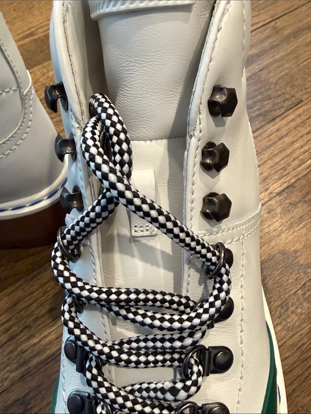 Prada White Leather Lace-Up Boots with Green Toe - Picture 10 of 16